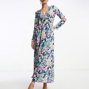 ASOS Floral Wrap Maxi Dress in Pink, Blue & Green